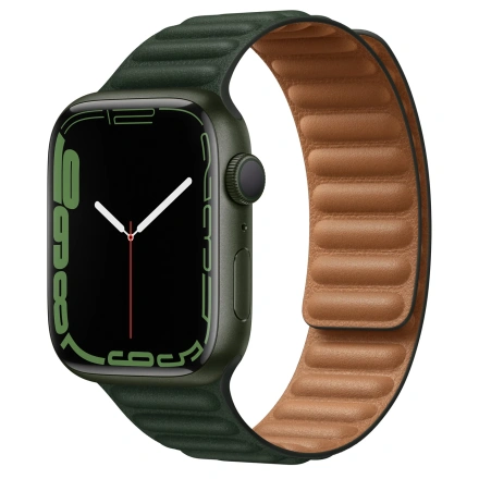 Apple Watch Series 7 GPS 45mm Green Aluminum Case (MKNQ3) with Sequoia Green Leather Link - M/L (ML803)